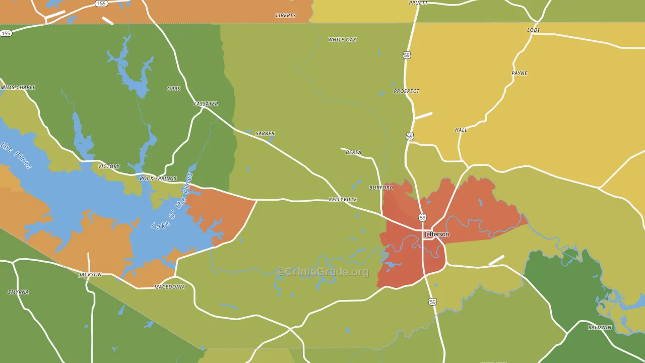 Marion County, TX Map of Robbery Rates