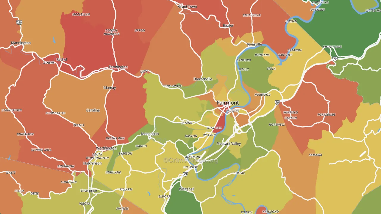 Marion County, WV Map of Robbery Rates