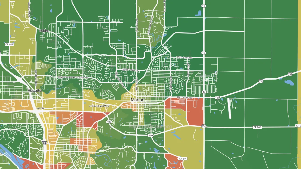 Marion, IA Map of Robbery Rates