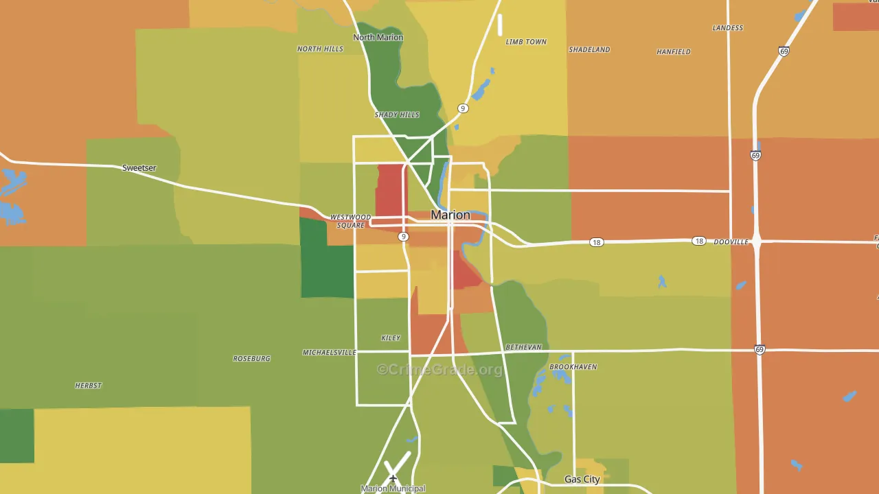 Marion, IN Map of Robbery Rates