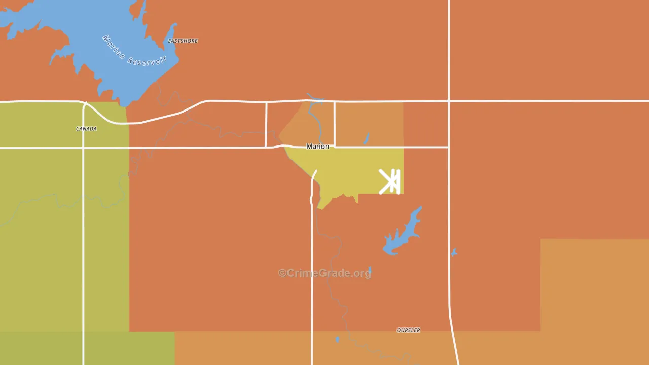 Marion, KS Map of Robbery Rates