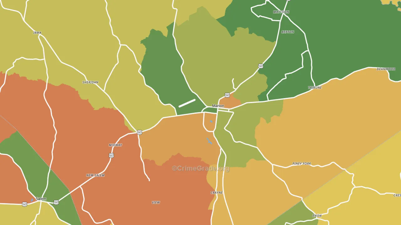 Marion, KY Map of Robbery Rates