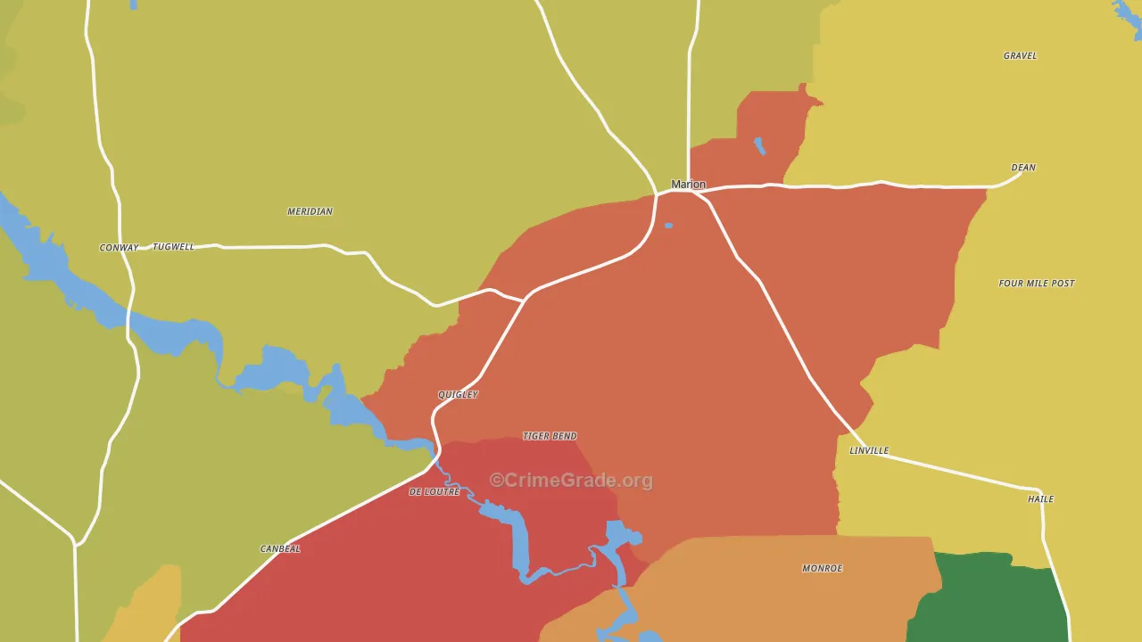 Marion, LA Map of Robbery Rates
