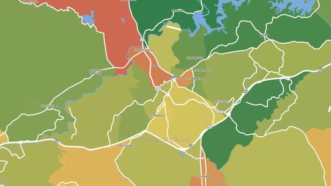 Marion, NC Map of Robbery Rates