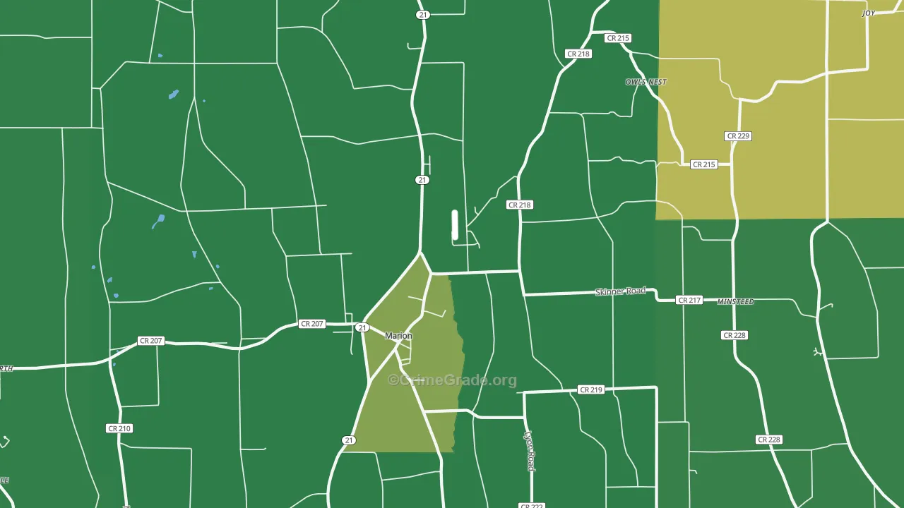 Marion, NY Map of Robbery Rates