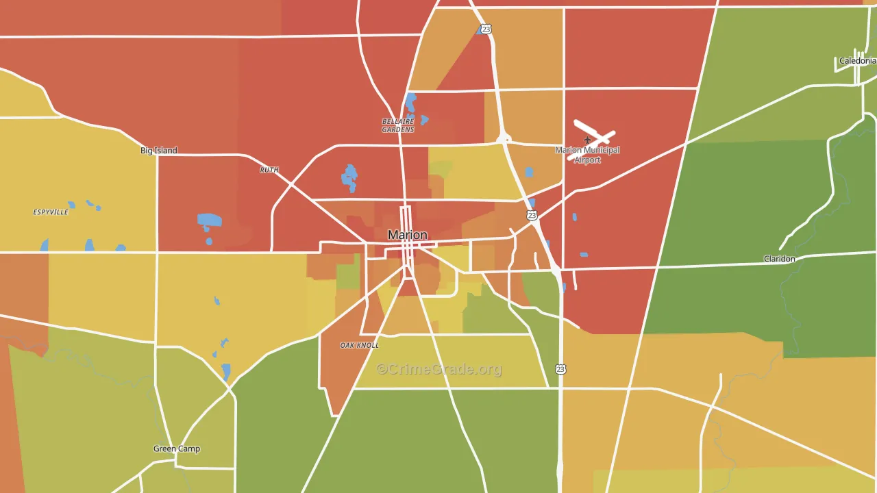 Marion, OH Map of Robbery Rates