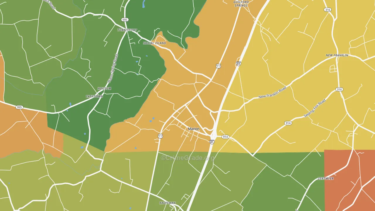 Marion, PA Map of Robbery Rates