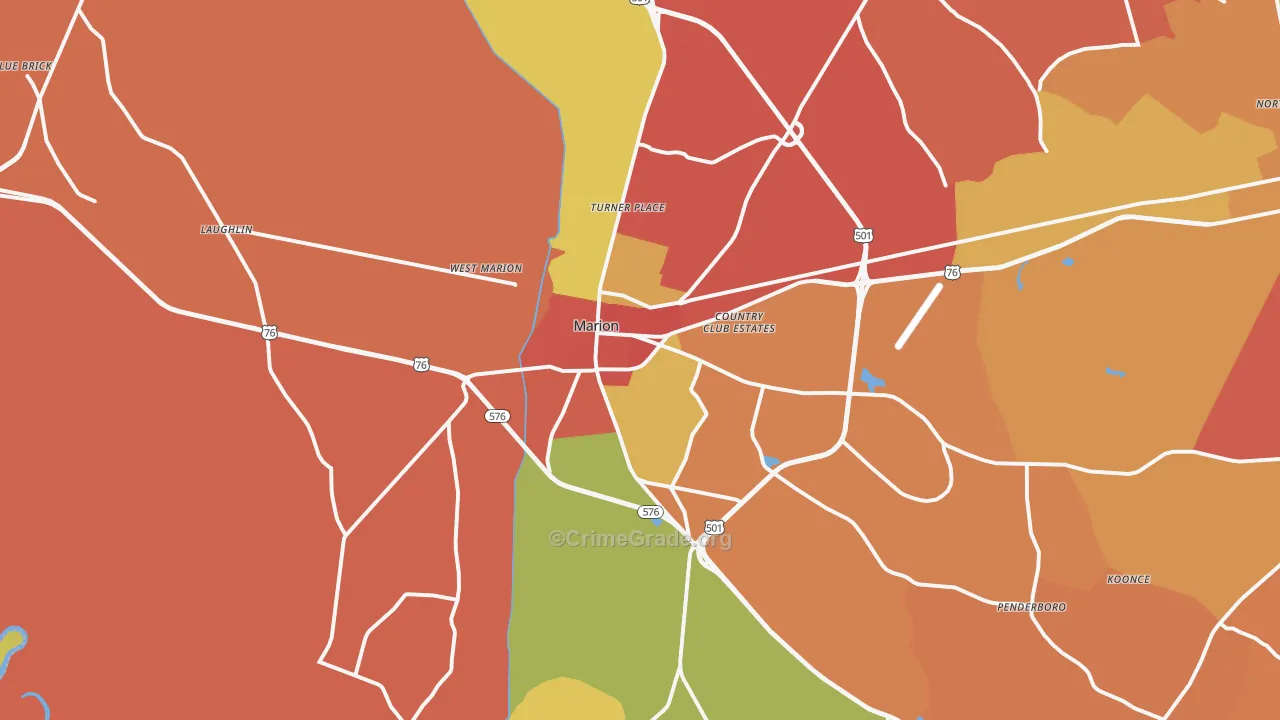 Marion, SC Map of Robbery Rates