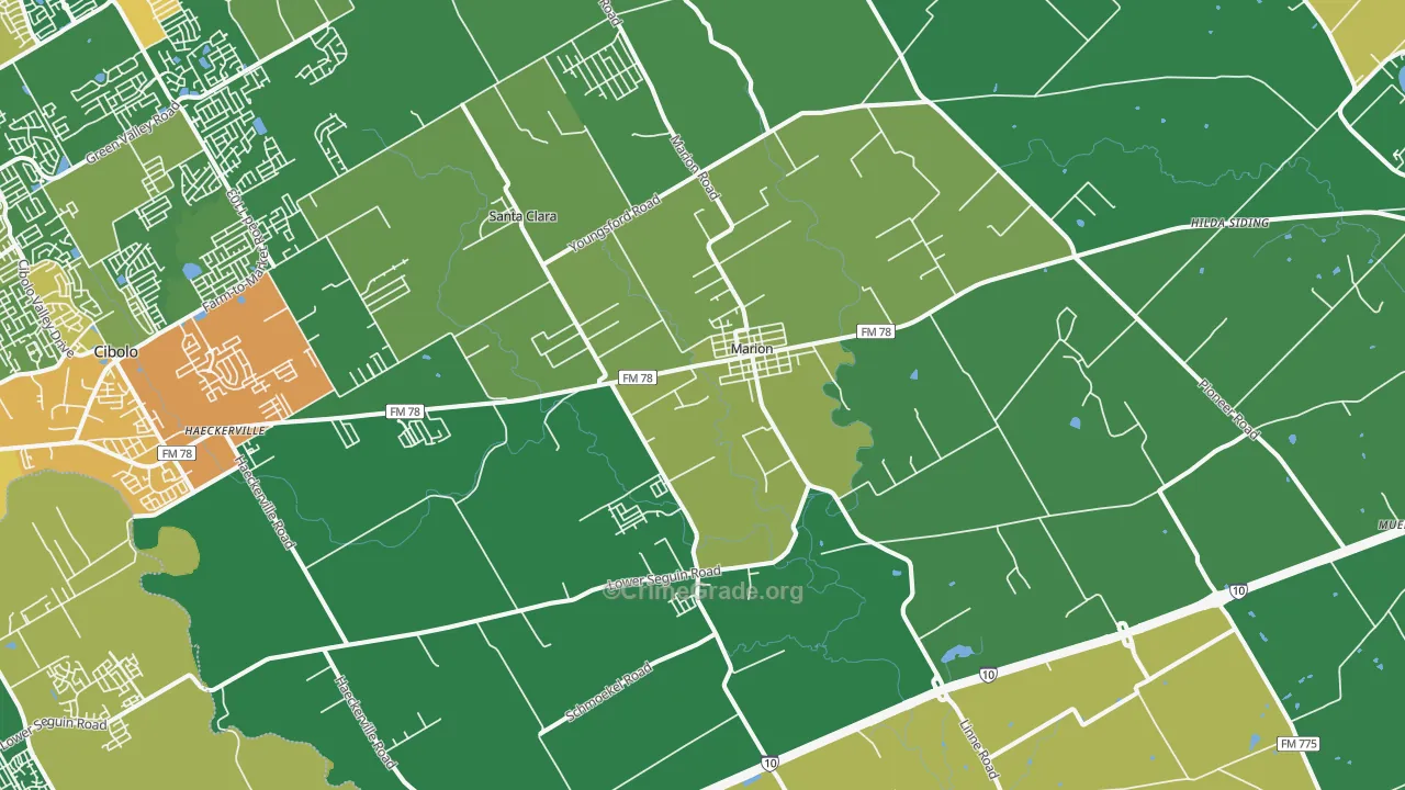Marion, TX Map of Robbery Rates