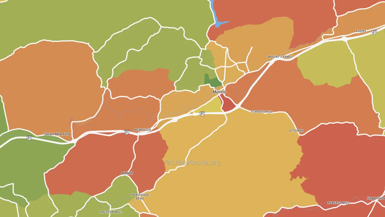Marion, VA Map of Robbery Rates