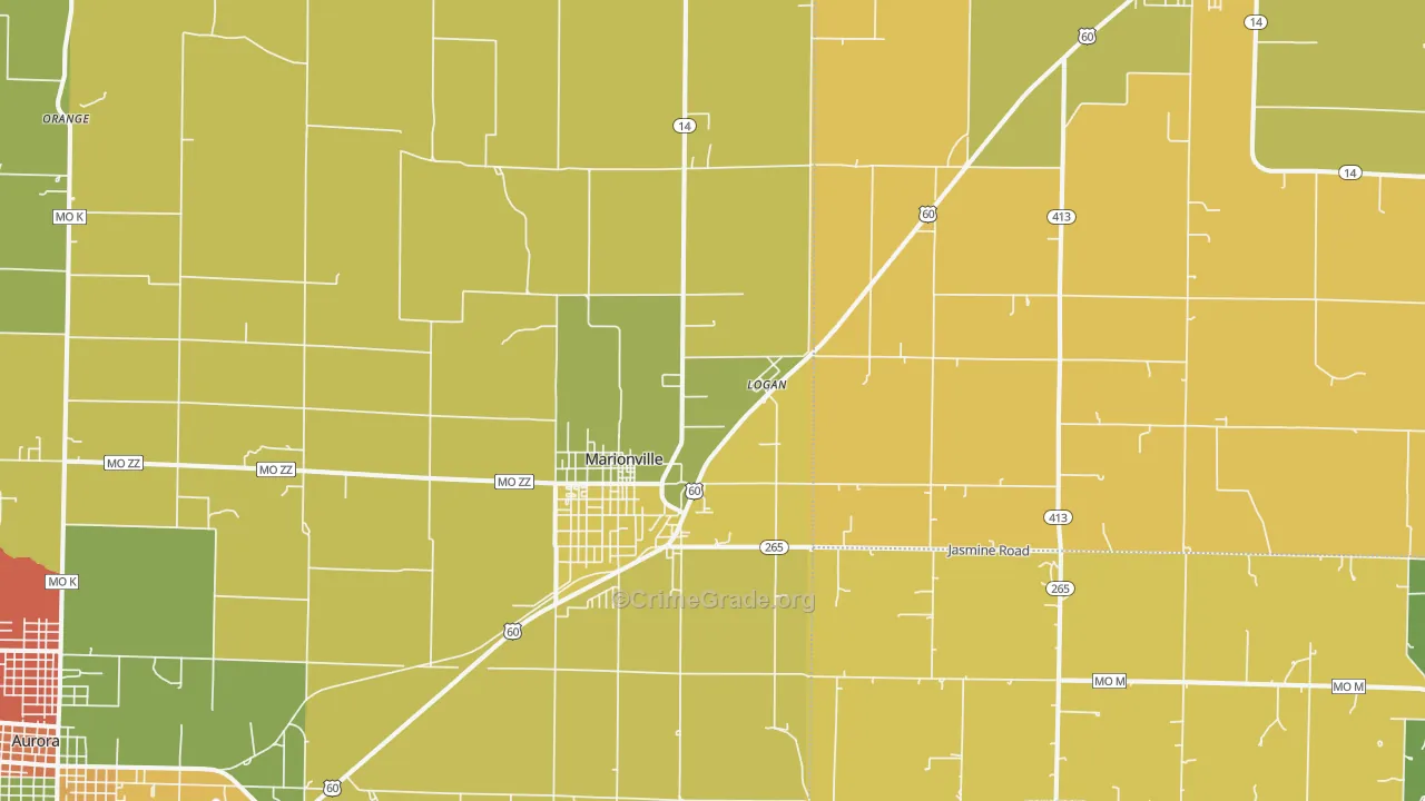 Marionville, MO Map of Robbery Rates