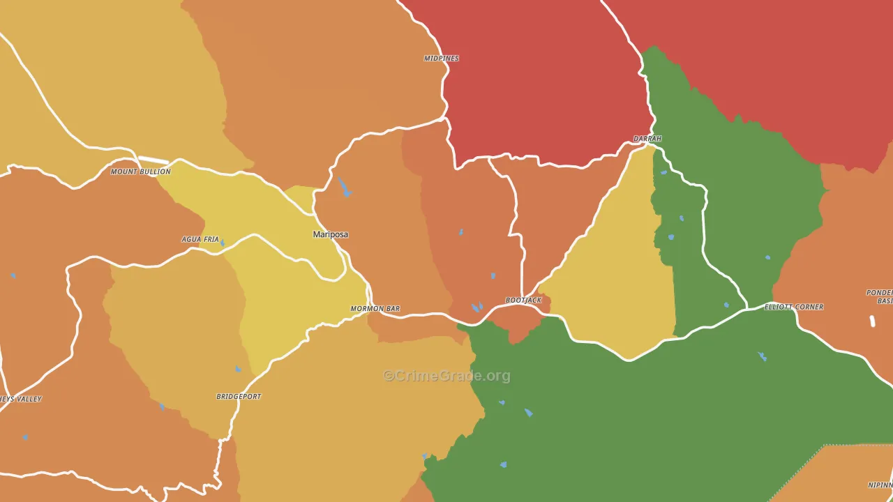 Mariposa, CA Map of Robbery Rates