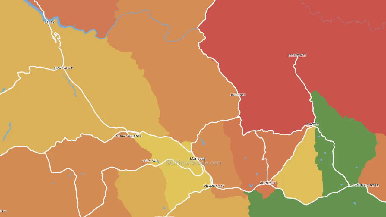 Mariposa County, CA Map of Robbery Rates