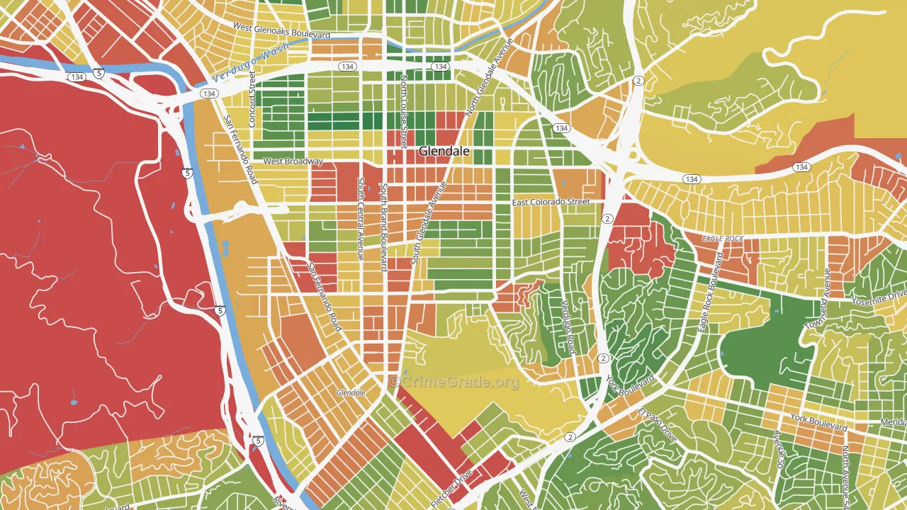 Mariposa, Glendale, CA Map of Robbery Rates
