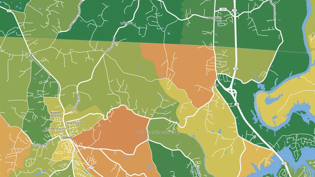 Mariposa, NC Map of Robbery Rates