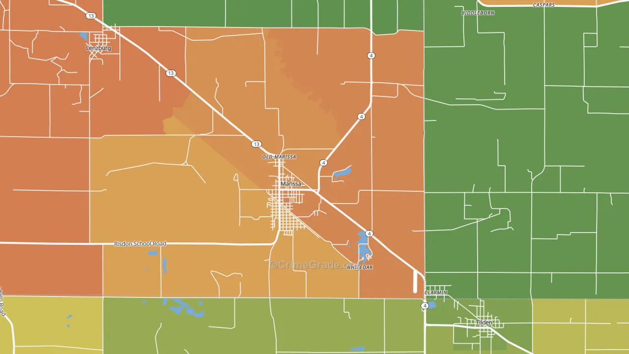 Marissa, IL Map of Robbery Rates