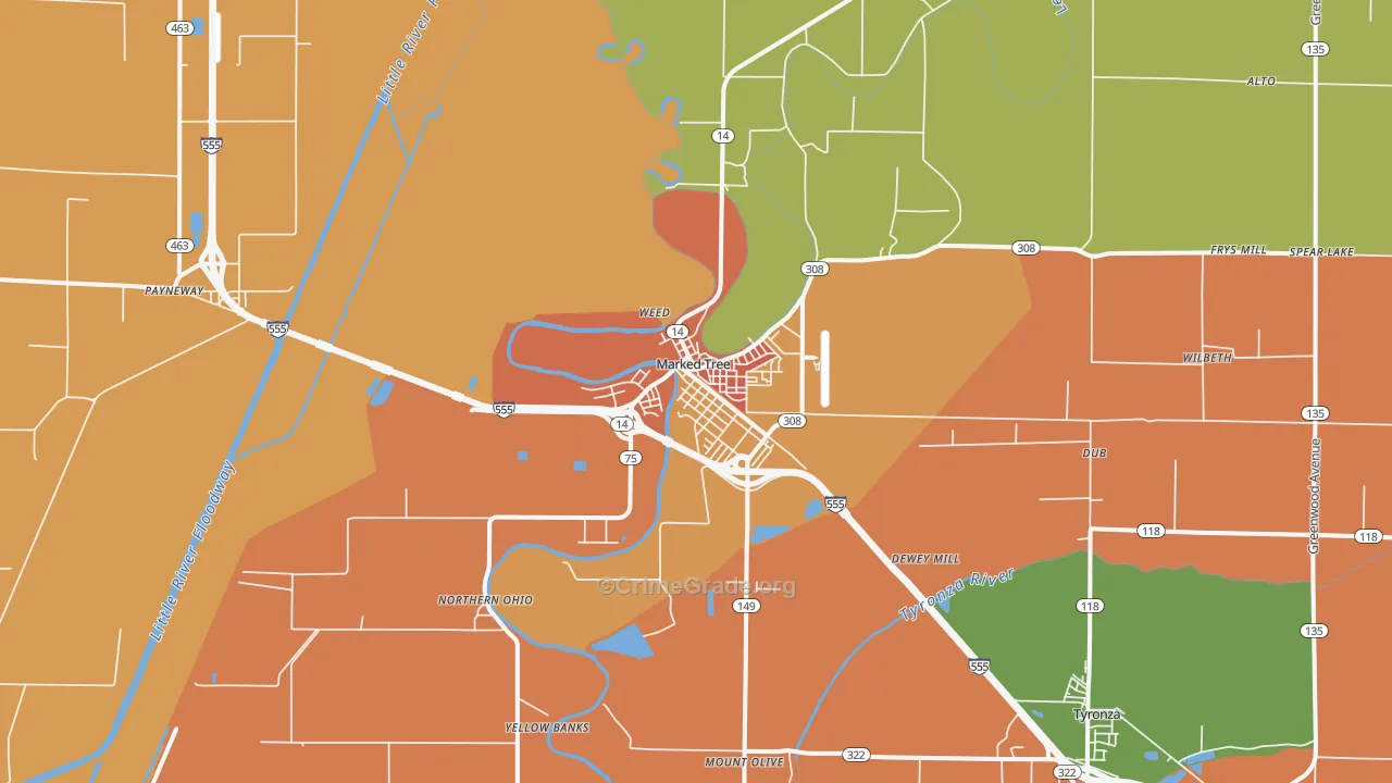 Marked Tree, AR Map of Robbery Rates