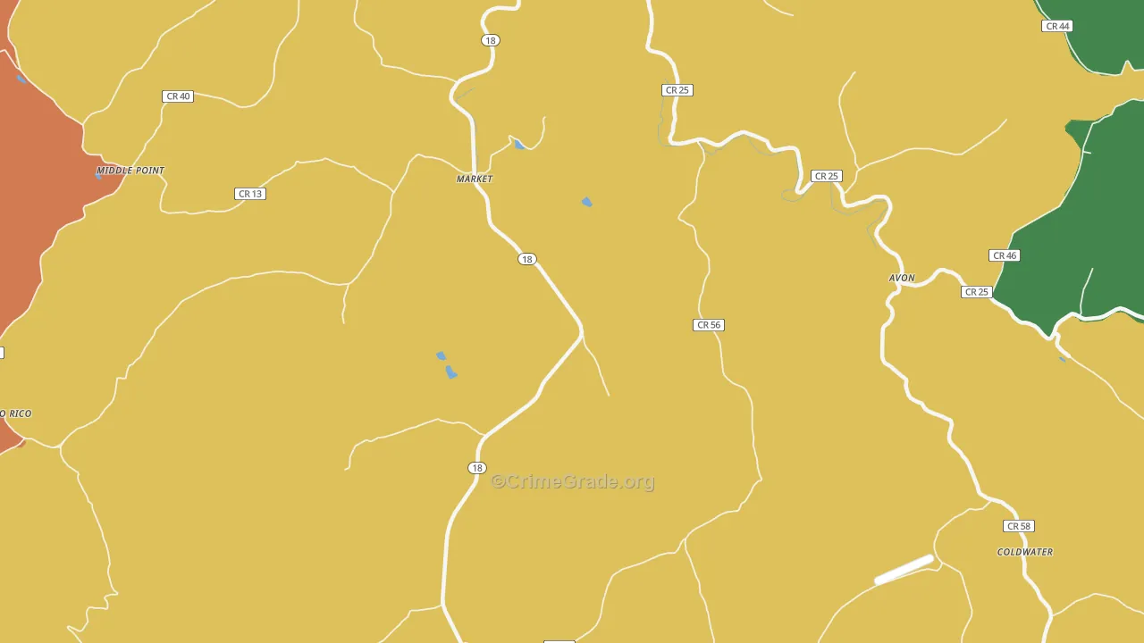 Market, WV Map of Robbery Rates