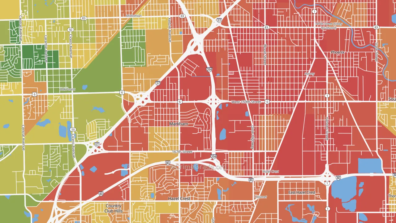 Markham, IL Map of Robbery Rates
