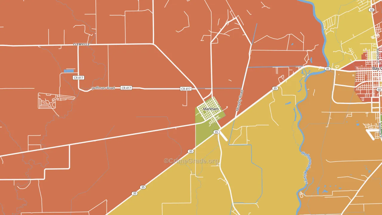 Markham, TX Map of Robbery Rates