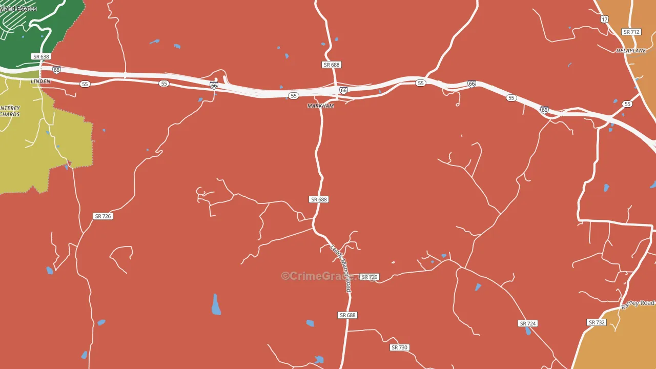Markham, VA Map of Robbery Rates