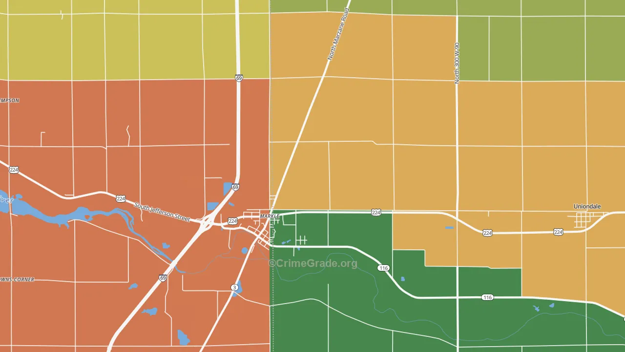 Markle, IN Map of Robbery Rates