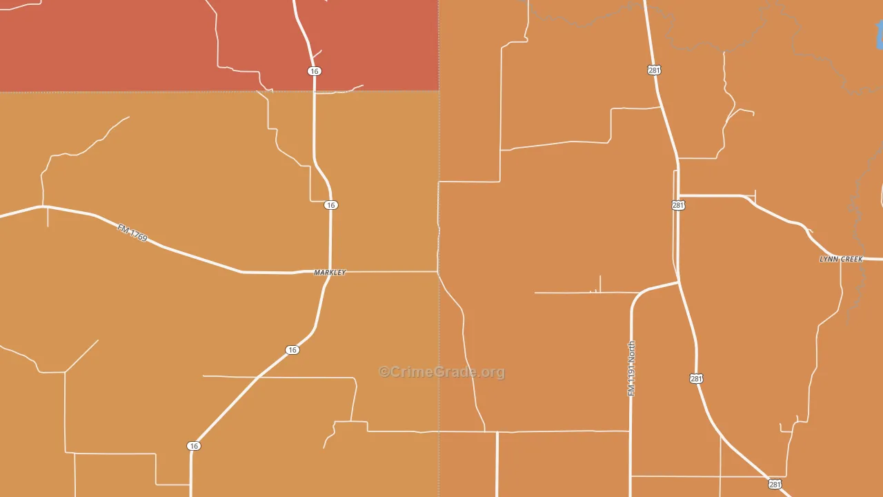 Markley, TX Map of Robbery Rates
