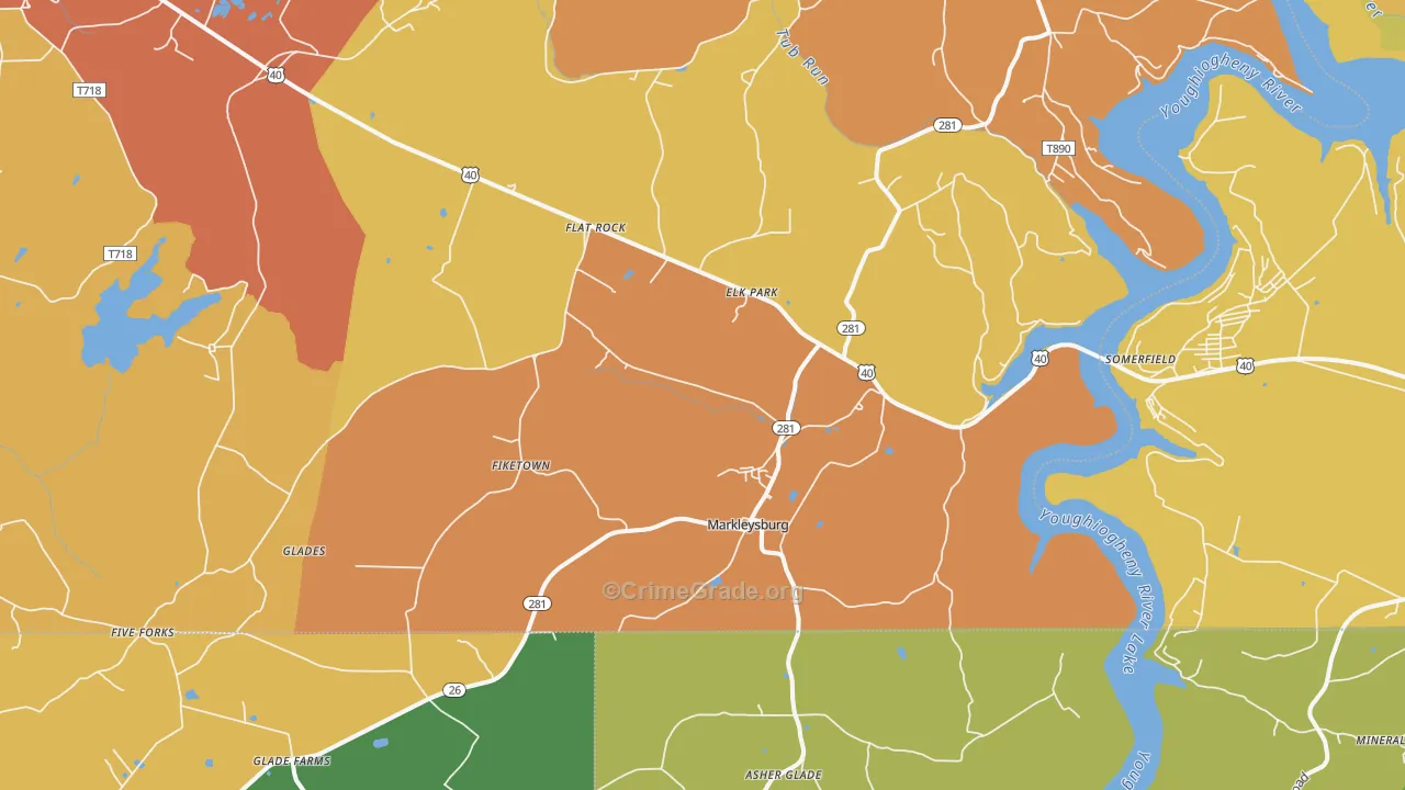 Markleysburg, PA Map of Robbery Rates