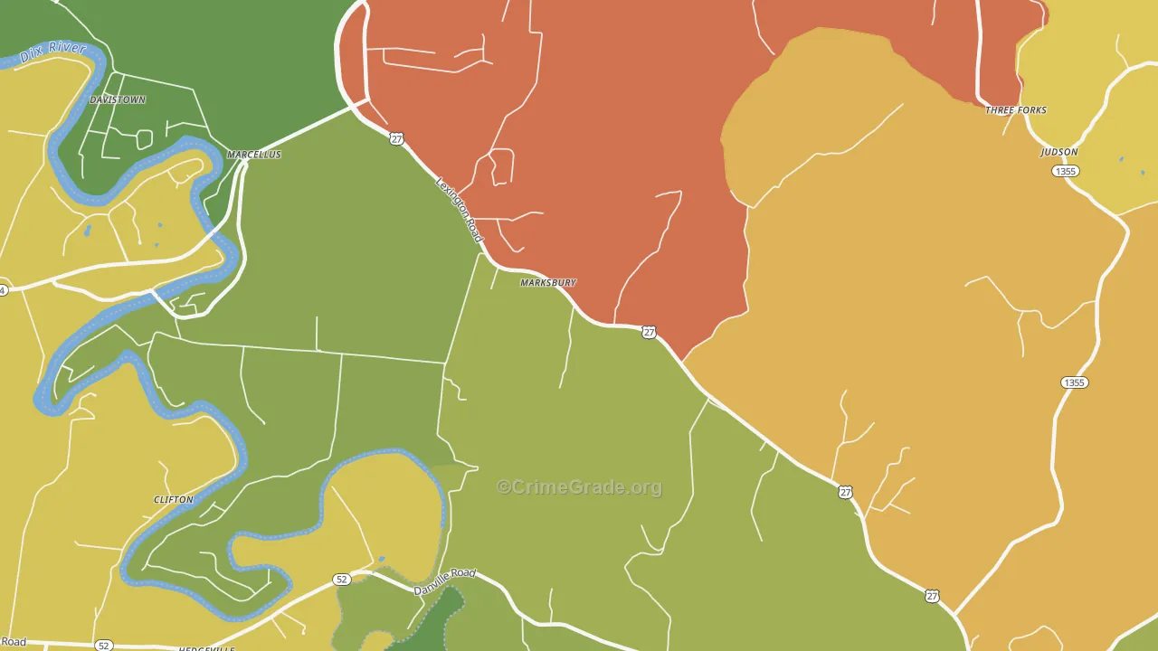 Marksbury, KY Map of Robbery Rates