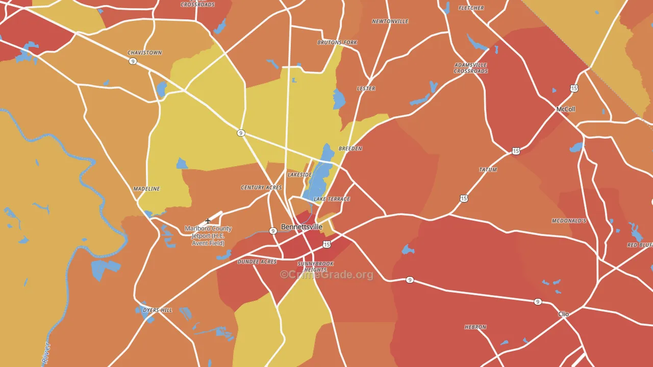 Marlboro County, SC Map of Robbery Rates