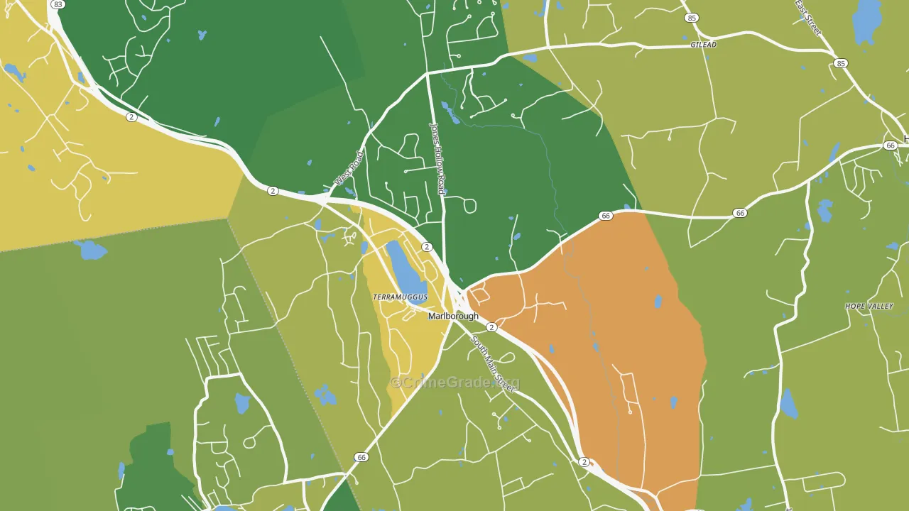 Marlborough, CT Map of Robbery Rates