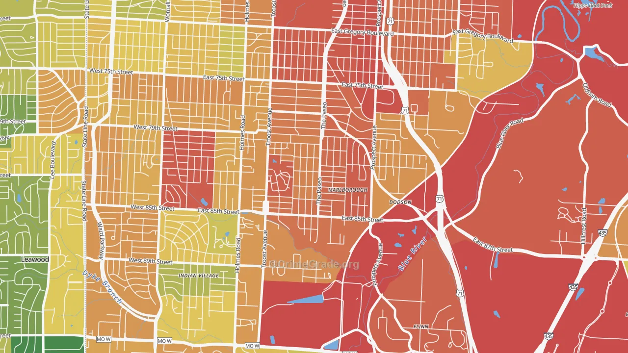 Marlborough Heights-Marlborough Pride, Kansas City, MO Map of Robbery Rates