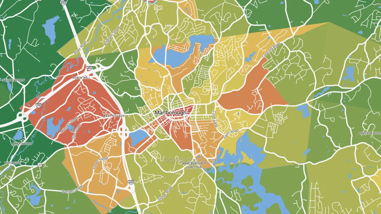 Marlborough, MA Map of Robbery Rates
