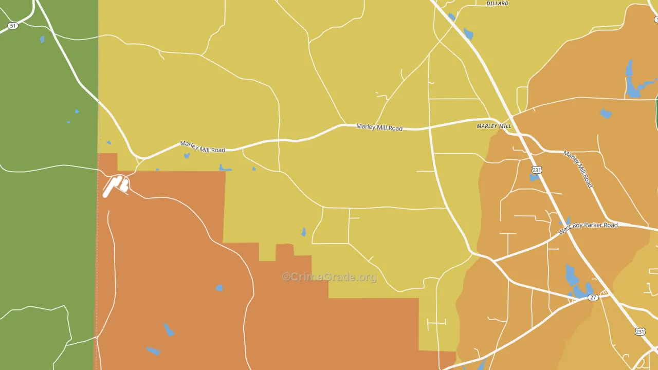 Marley Mill, AL Map of Robbery Rates