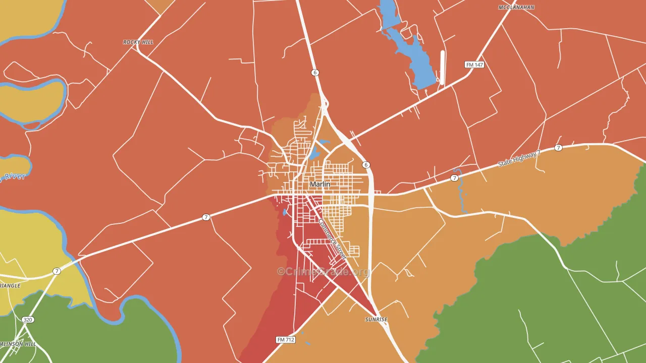 Marlin, TX Map of Robbery Rates