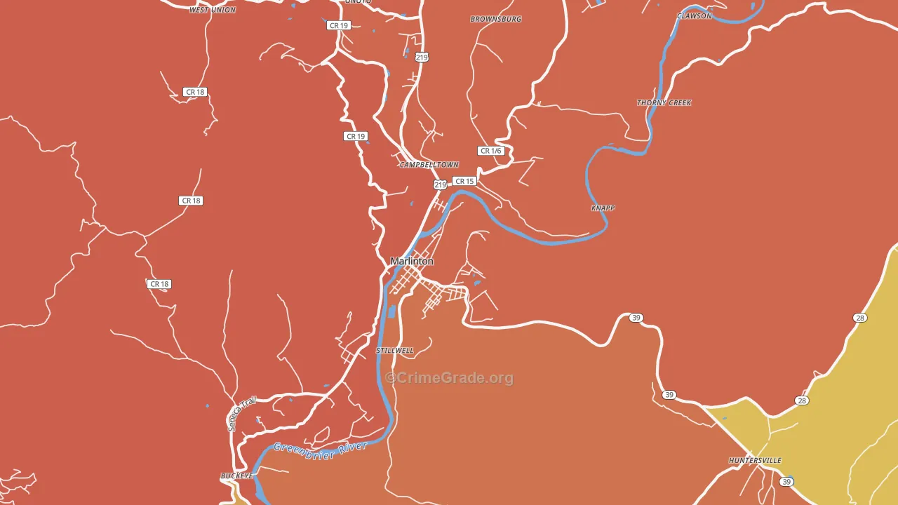 Marlinton, WV Map of Robbery Rates