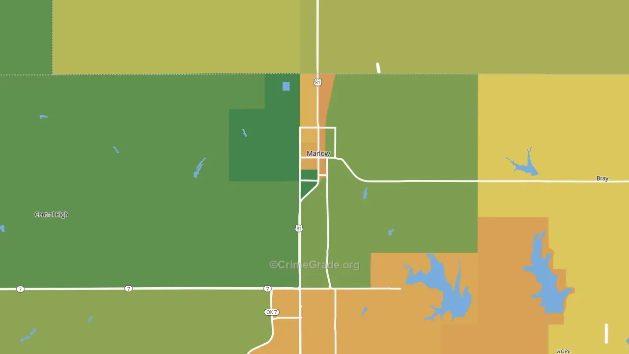 Marlow, OK Map of Robbery Rates