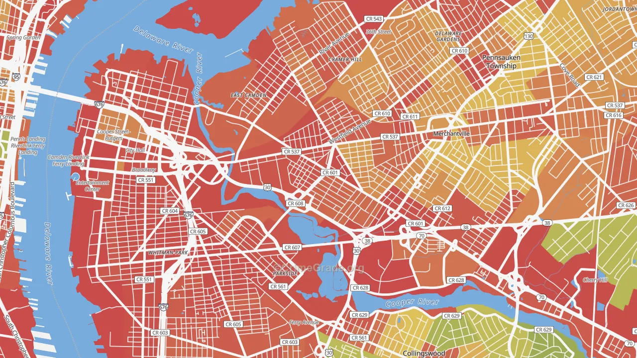 Marlton, Camden, NJ Map of Robbery Rates