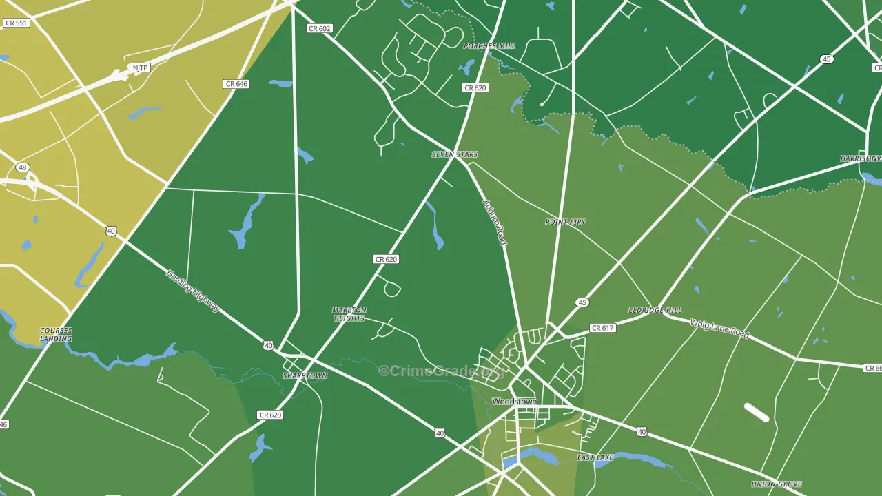 Marlton Heights, NJ Map of Robbery Rates
