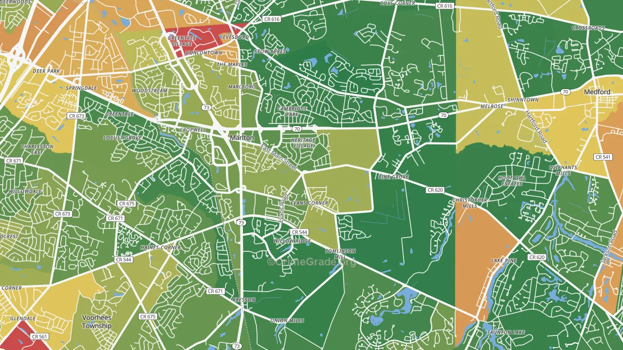 Marlton, NJ Map of Robbery Rates