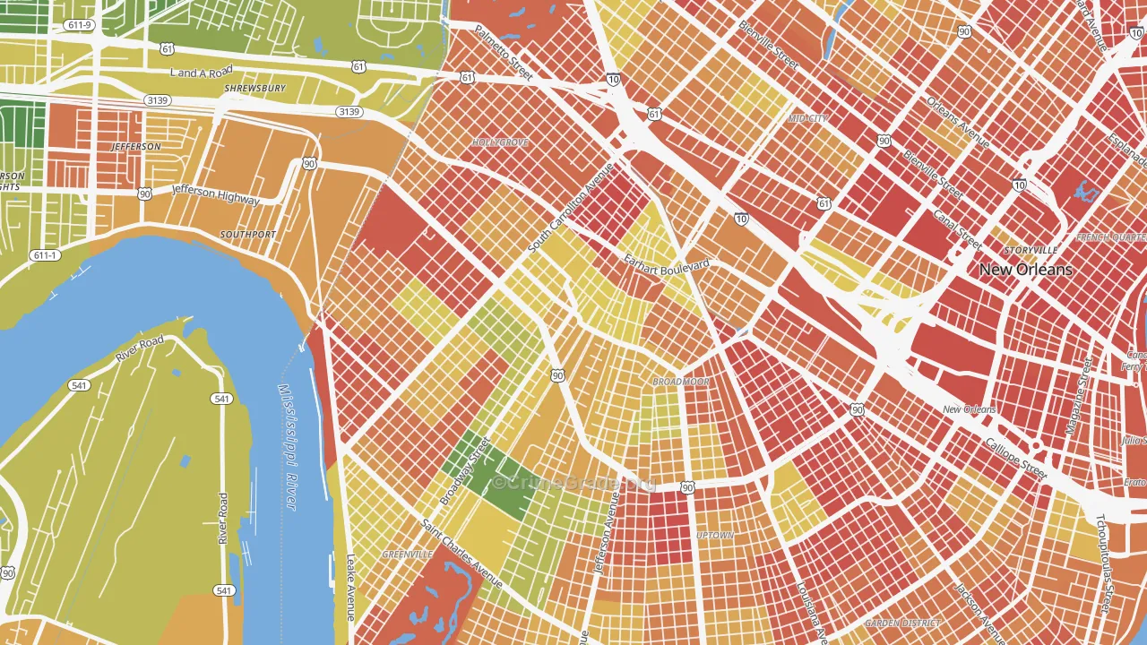 Marlyville, New Orleans, LA Map of Robbery Rates