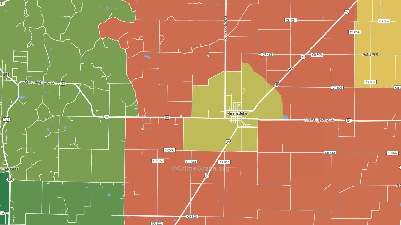 Marmaduke, AR Map of Robbery Rates
