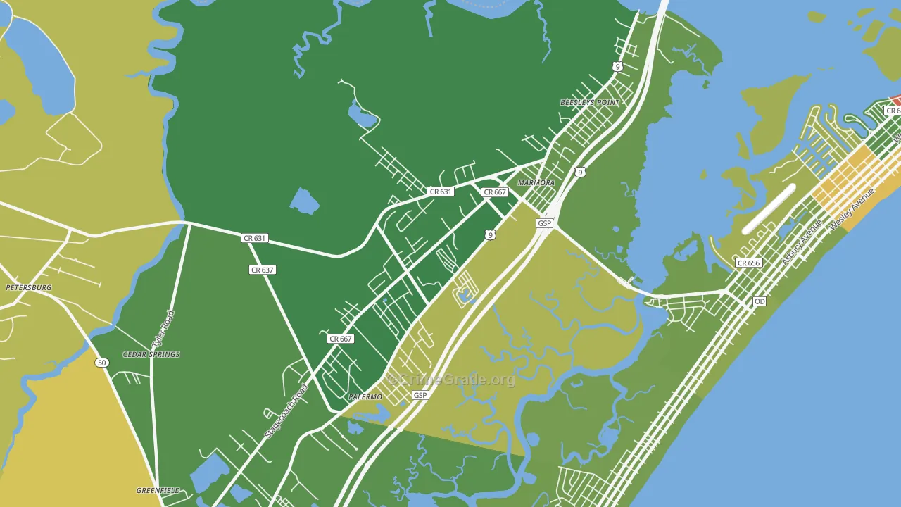 Marmora, NJ Map of Robbery Rates