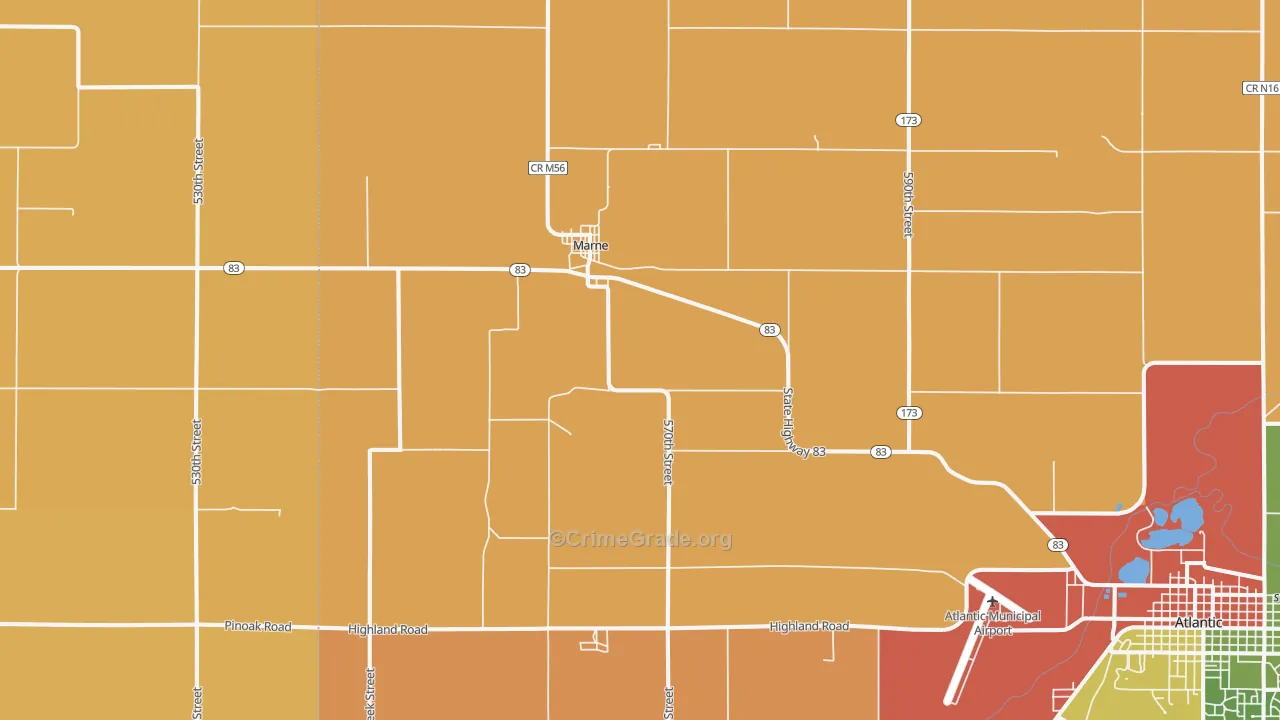 Marne, IA Map of Robbery Rates