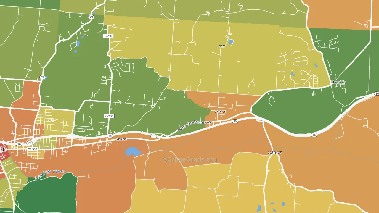 Marne, OH Map of Robbery Rates