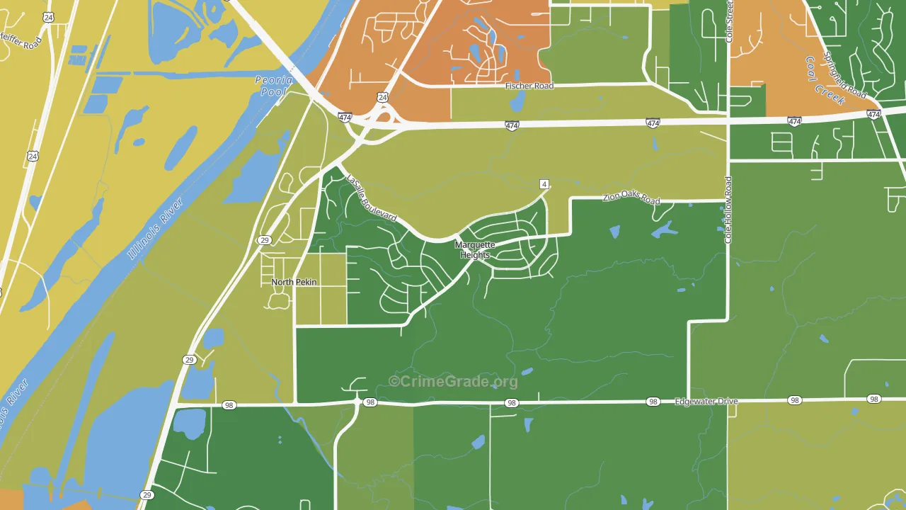 Marquette Heights, IL Map of Robbery Rates