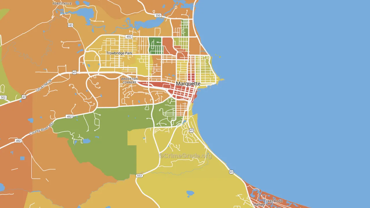 Marquette, MI Map of Robbery Rates