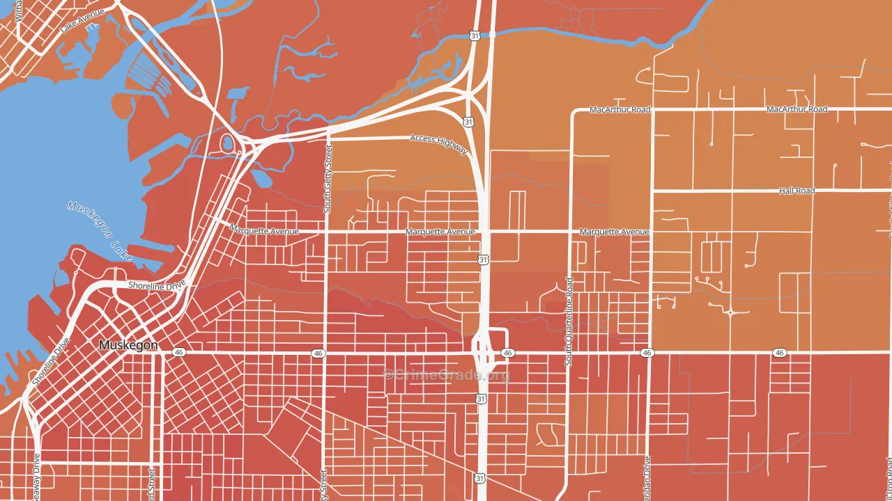 Marquette, Muskegon, MI Map of Robbery Rates