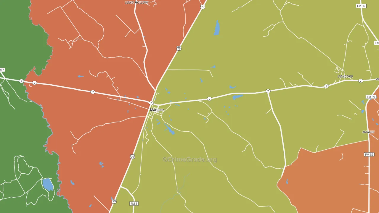 Marquez, TX Map of Robbery Rates
