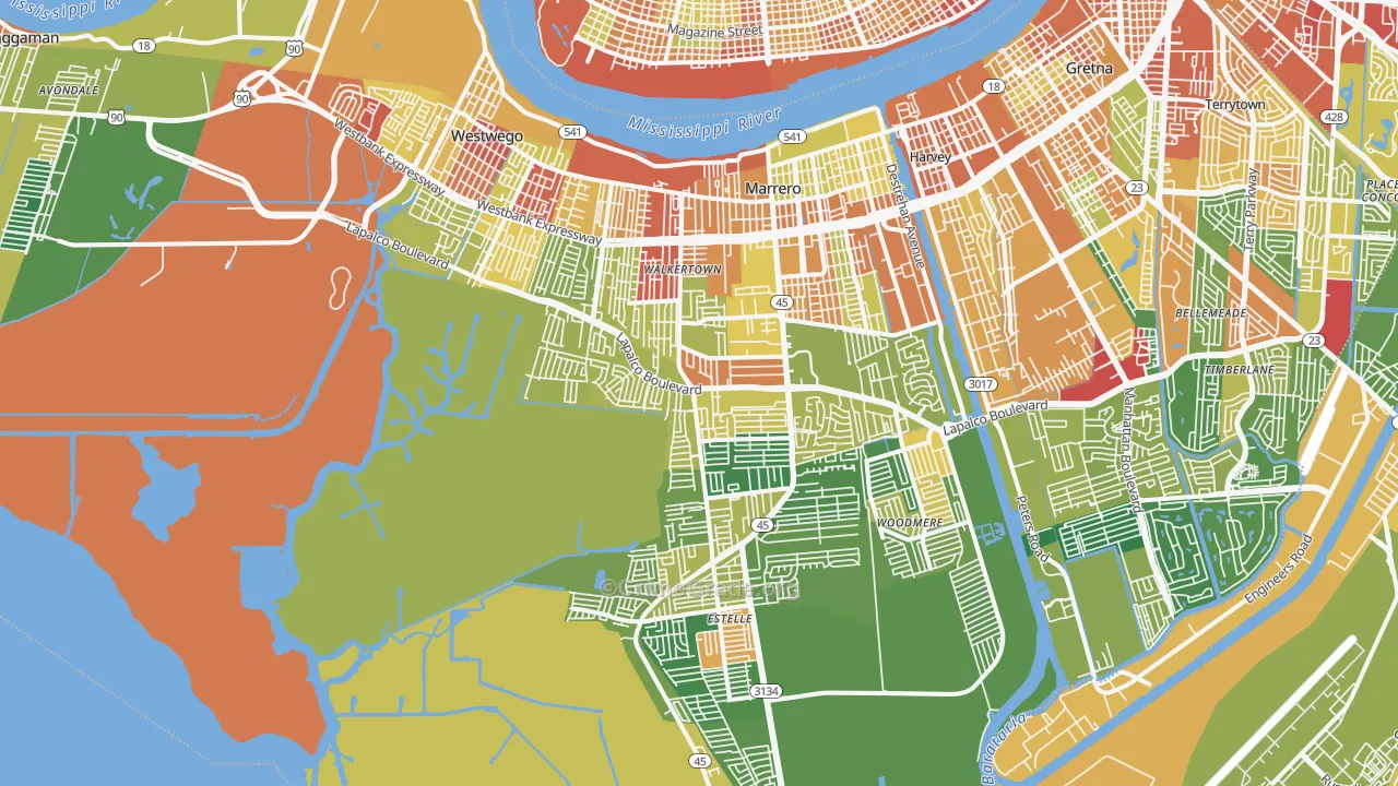 Marrero, LA Map of Robbery Rates
